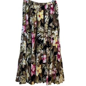 Lotus Traders Floral Tropical Circle Skirt Black Brown One Size Maxi Rayon